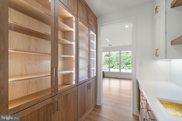 hall with light wood-style flooring