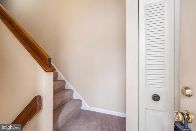 stairway with carpet and baseboards