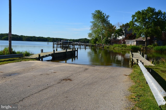 view of dock with a water view