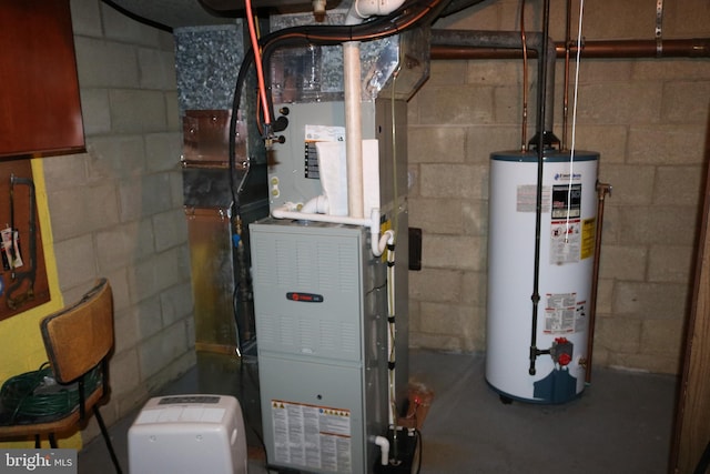 utilities with water heater and heating unit