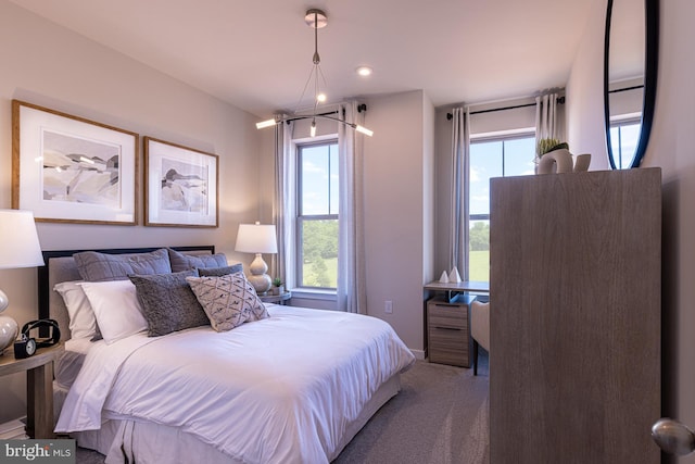 bedroom with carpet and multiple windows