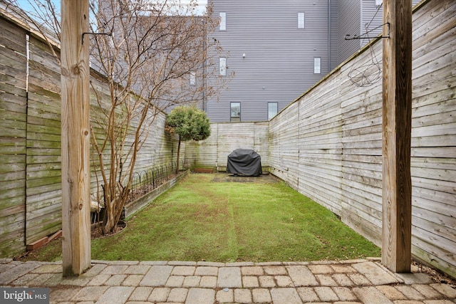 view of yard with a fenced backyard