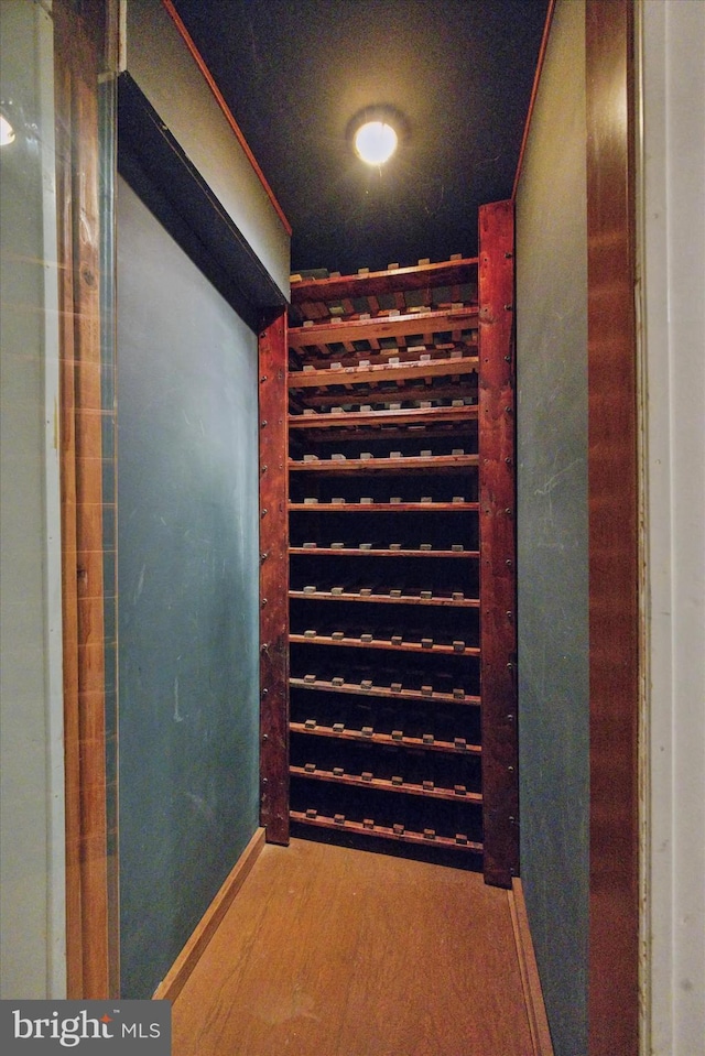 wine room with wood finished floors