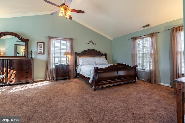 bedroom featuring vaulted ceiling, carpet, and baseboards