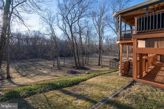 view of yard with a storage shed and an outdoor structure