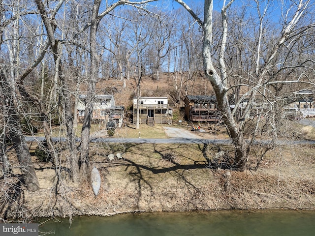 exterior space featuring a water view