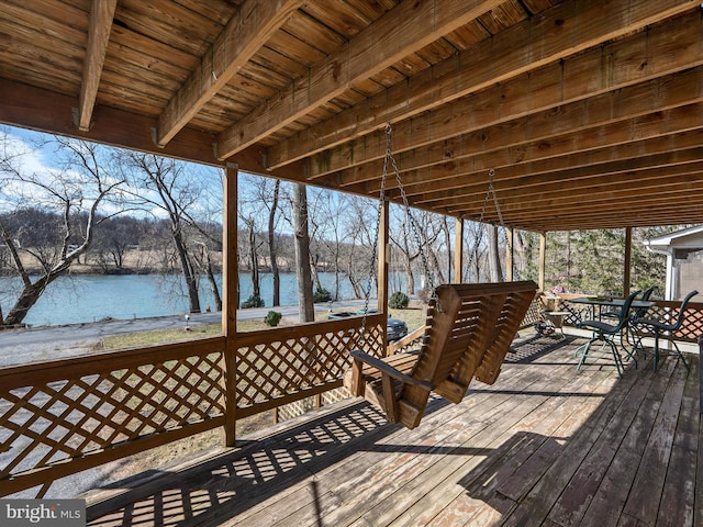 wooden terrace with a water view