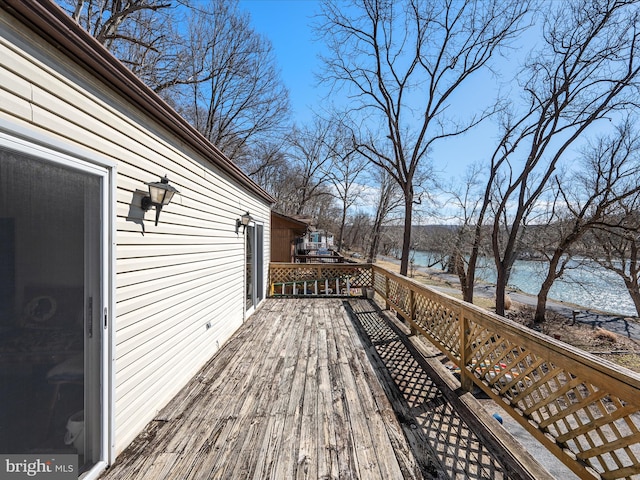 wooden deck with a water view