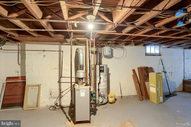 basement with gas water heater