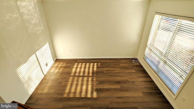 unfurnished room with baseboards and wood finished floors