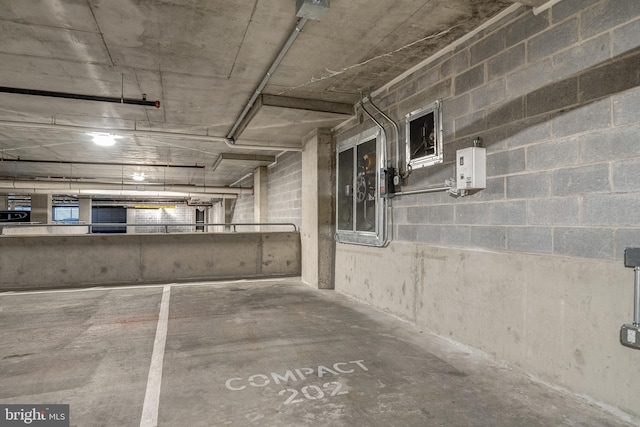 parking deck with concrete block wall