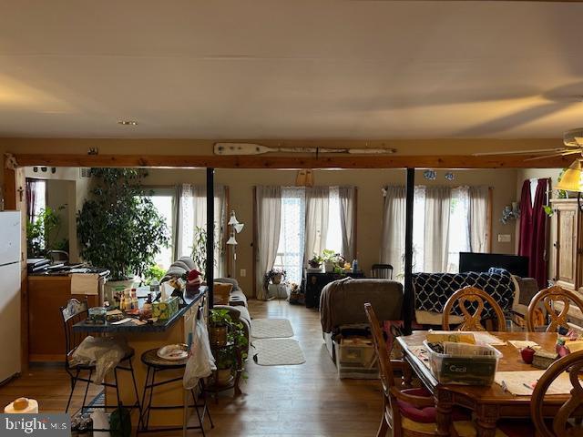 dining space featuring light wood finished floors