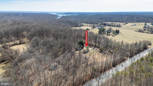 bird's eye view with a view of trees and a rural view