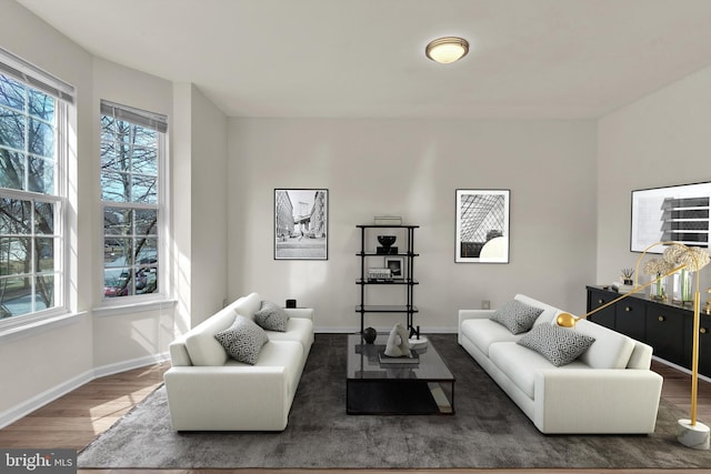 living room featuring baseboards and wood finished floors