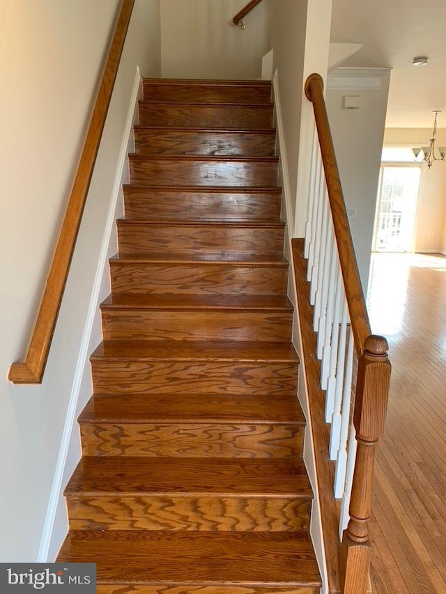 stairway with wood finished floors