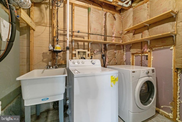 laundry room featuring laundry area, a sink, and washing machine and clothes dryer