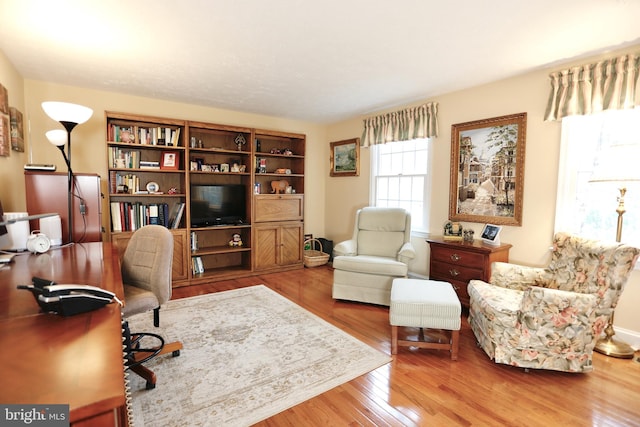 office with hardwood / wood-style flooring