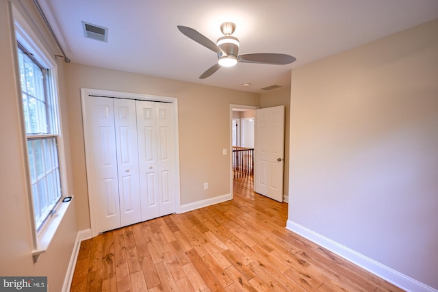 622 Hastings Rd, Baltimore, MD 21286 - unfurnished bedroom featuring light wood-style floors, a closet, and a ceiling fan