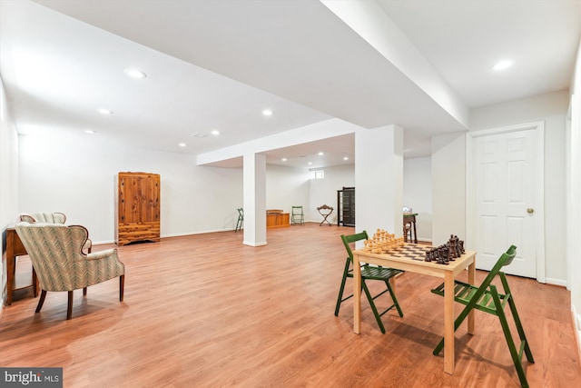 interior space featuring recessed lighting and light wood-style floors