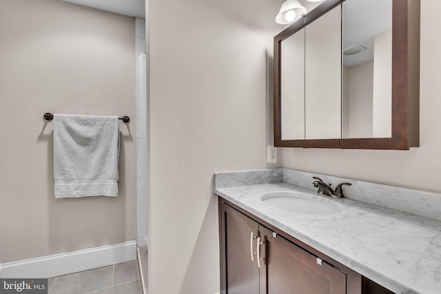 bathroom with baseboards, vanity, and tile patterned floors