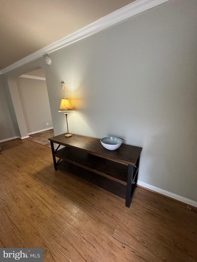 22 Alden Ct, Berlin, MD 21811 - corridor with ornamental molding, wood finished floors, and baseboards