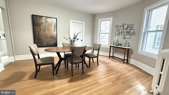 dining area featuring baseboards and light wood-style floors