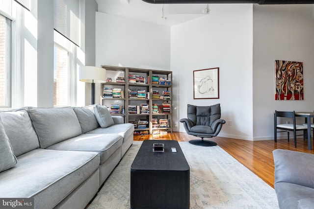 living room featuring baseboards and wood finished floors