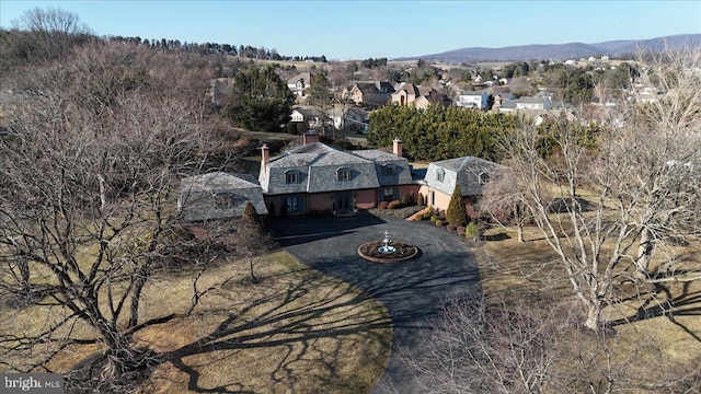 birds eye view of property featuring a mountain view