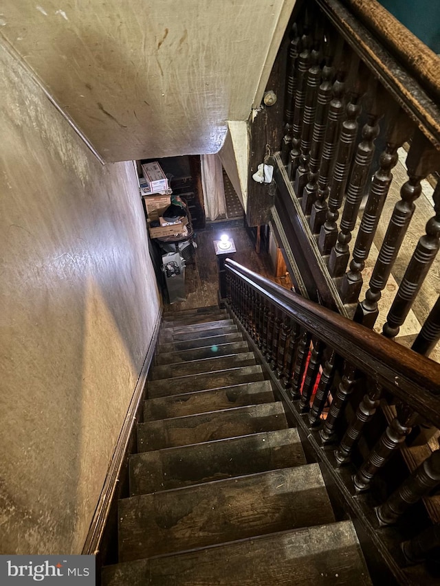 stairway featuring wood finished floors