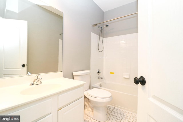 full bathroom with washtub / shower combination, vanity, and toilet