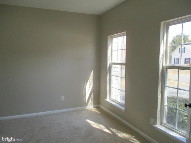 carpeted spare room featuring baseboards and a wealth of natural light