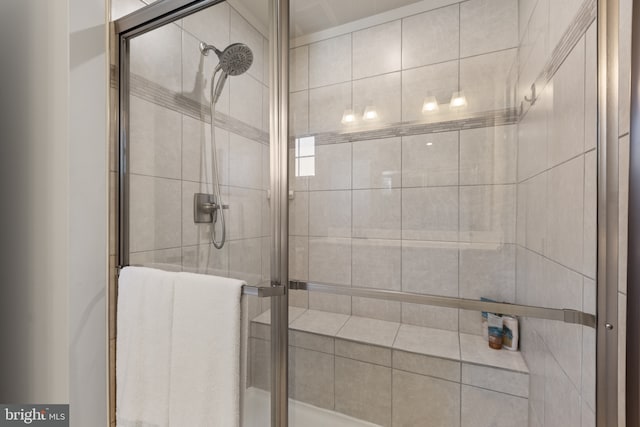 bathroom with a stall shower