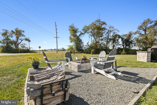 view of patio / terrace with a fire pit