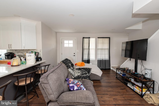 living room with dark wood-type flooring