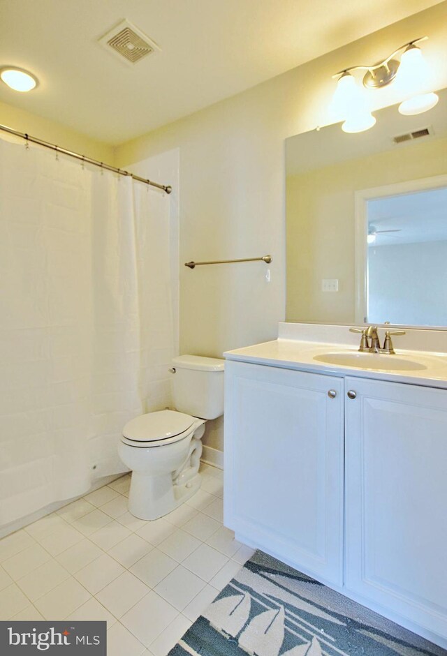 full bath featuring tile patterned floors, visible vents, toilet, and vanity