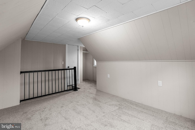 additional living space featuring carpet floors and vaulted ceiling