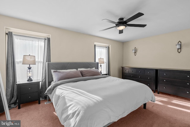 bedroom with carpet flooring and a ceiling fan