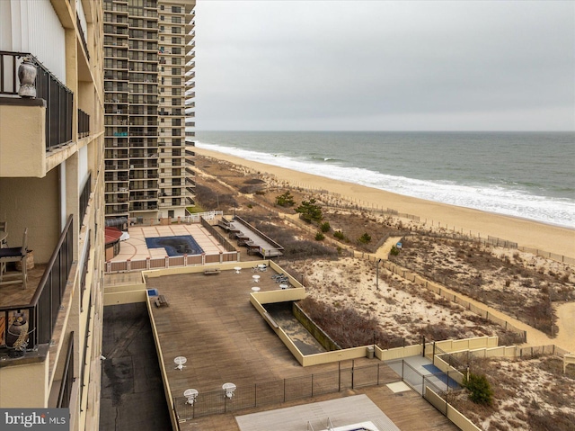 property view of water featuring a view of the beach