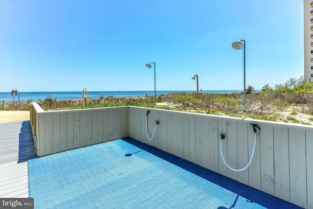 view of patio / terrace with a water view