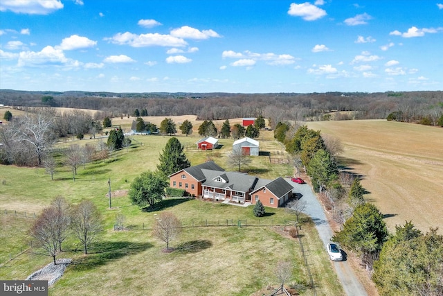 aerial view featuring a rural view