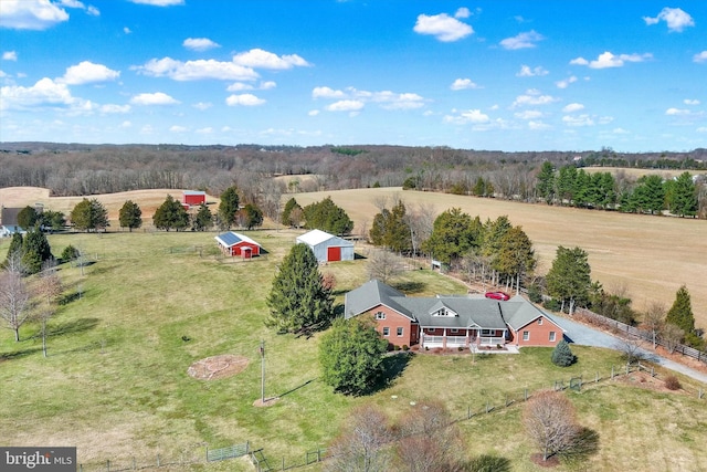 aerial view featuring a rural view