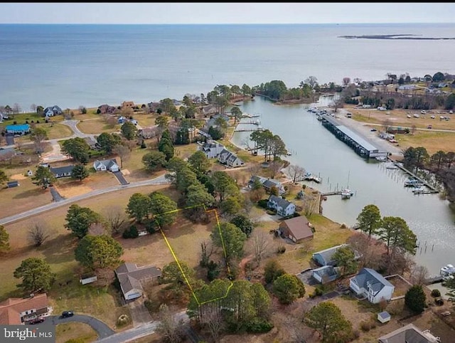 drone / aerial view featuring a water view