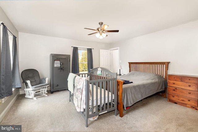 bedroom featuring carpet floors and ceiling fan