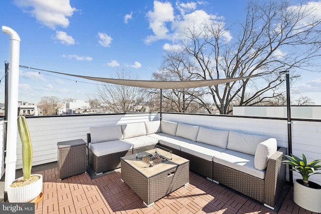 wooden deck with a patio and outdoor lounge area