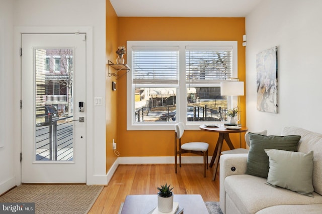 interior space featuring wood finished floors, baseboards, and a wealth of natural light