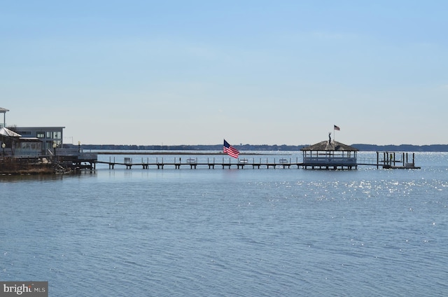 water view featuring a dock