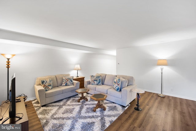 living room with baseboards and wood finished floors