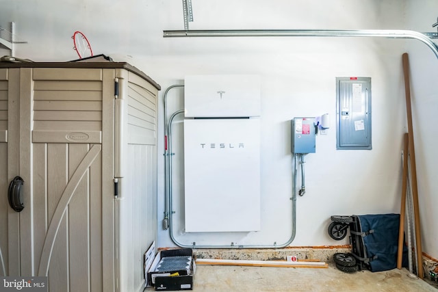 utility room featuring a garage and electric panel