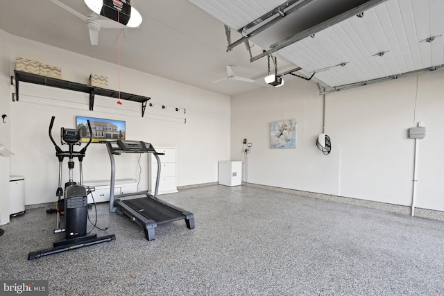 workout room with a garage