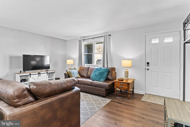 living room featuring baseboards and wood finished floors